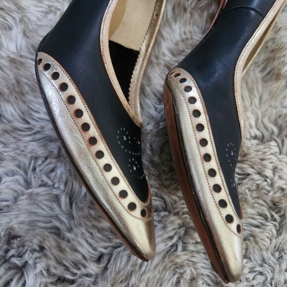 Joseph Larose 1960s Vintage Gold and Black Pump‎ Heels Size 7 - Picture 9 of 12